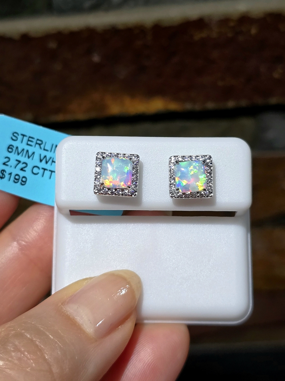 925 Sterling Silver 2.72ct Lab White Opal Halo Stud Earrings AAA Cubic Zirconia